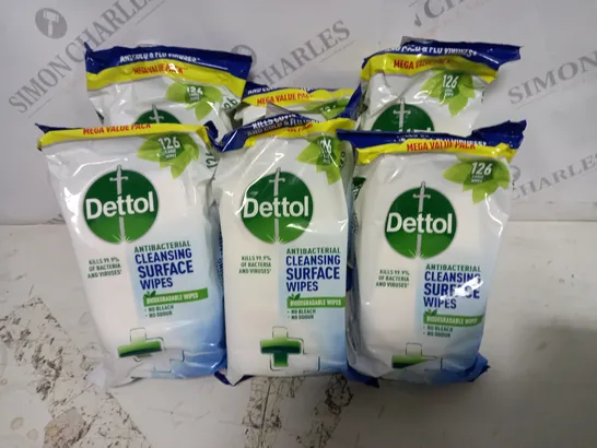 LOT OF 6 DETTOL 126 WIPE PACKS OF SURFACE WIPES