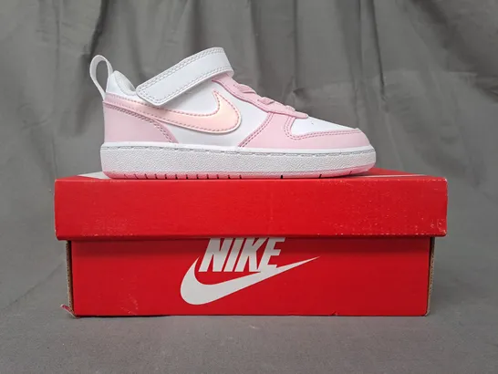 BOXED PAIR OF NIKE COURT BOROUGH LOW RECRAFT KIDS SHOES IN WHITE/PINK UK SIZE 9.5