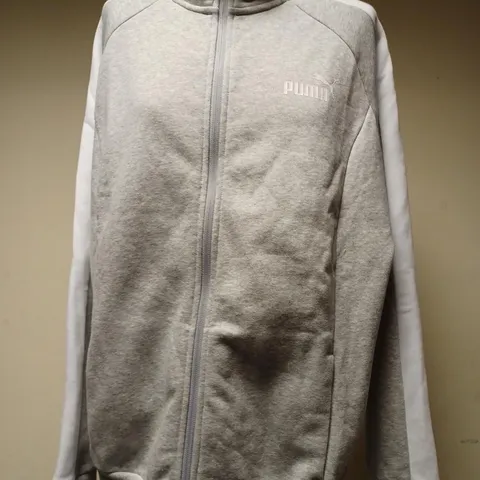 PUMA ZIPPED TURTLE NECK LONG SLEEVED TRACKSUIT FLEECE IN GREY/WHITE - EU XXL