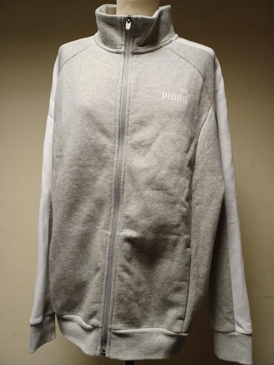 PUMA ZIPPED TURTLE NECK LONG SLEEVED TRACKSUIT FLEECE IN GREY/WHITE - EU XXL