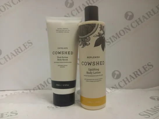 BOX OF 2 COWSHED PRODUCTS TO INCLUDE EXFOLIATE DUAL ACTION BODY SCRUB 200ML & UPLIFTING BODY LOTION 300ML 