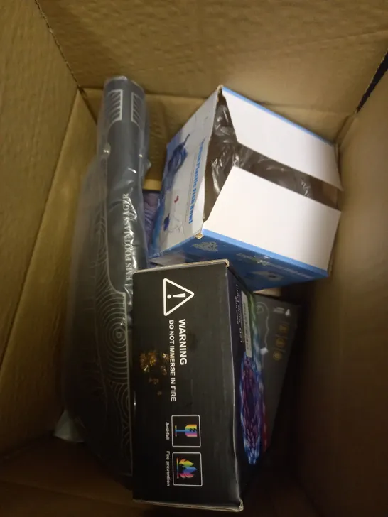 BOX OF APPROXIMATELY 5 ASSORTED ITEMS TO INCLUDE LED STRIPS, TIRE PRESSURE GAUGE, EMS FOOT MASSAGER ETC