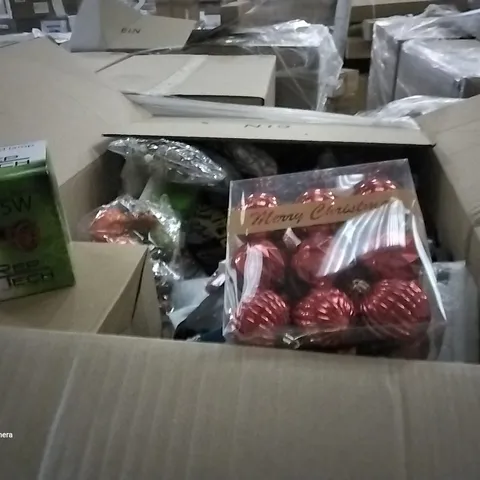 PALLET OF ASSORTED ITEMS TO INCLUDE A INFRARED 75W LAMP, TOILET CLEANING WIPE SET AND A CHRISTMAS BAUBLE SET