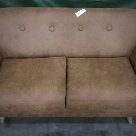 QUALITY 2 SEATER RUST LEATHER SOFA WITH WOODEN LEGS