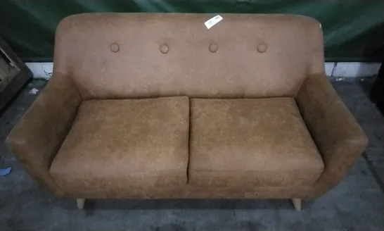 QUALITY 2 SEATER RUST LEATHER SOFA WITH WOODEN LEGS