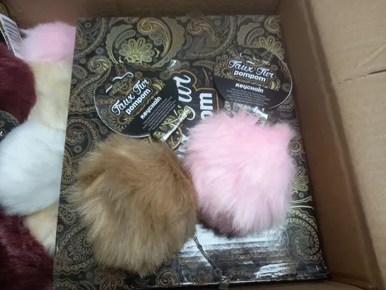 LOT OF APPROXIMATELY 120 FAUX FUR POM POM KEYRINGS