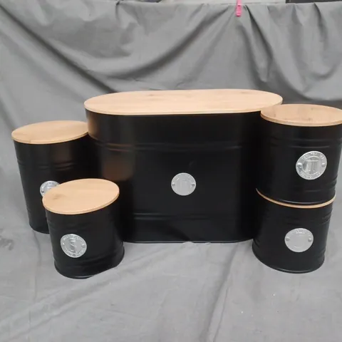 SET OF 5 KITCHEN CANISTER TINS IN BLACK