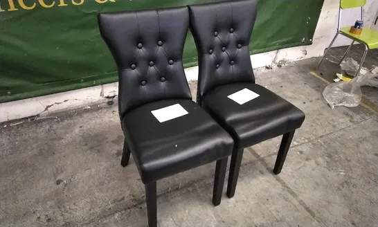 PAIR OF KENSINGTON BLACK LEATHER BUTTON BACK DINING CHAIRS