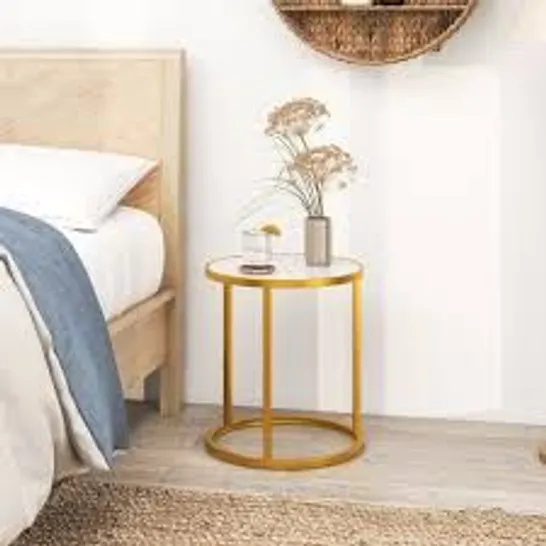 MARBLE TOP ROUND SIDE TABLE WITH GOLDEN METAL FRAME