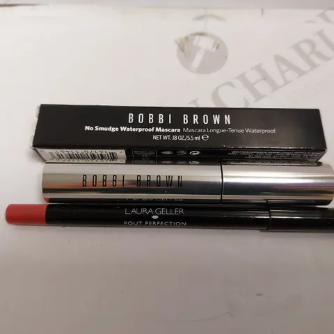 BOX OF 2 ITEMS TO INCLUDE BOBBI BROWN WATERPROOF MASCARA AND LAURA GELLER LIP LINER