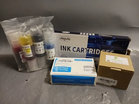 APPROXIMATELY 30 ASSORTED INK PRINTER INKS & ACCESSORIES TO INCLUDE JAGUTE INK CARTRIDGES, INK CARTRIDGE MULTIPACK, E104 REFIL INK, ETC