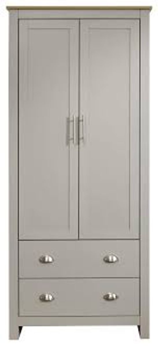 BOXED LANCASTER 2 DOOR 2 DRAWER WARDROBE GREY (2 BOXES)