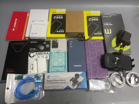 LOT OF ASSORTED MOBILE PHONE ACCESSORIES TO INCLUDE CASES, CABLES, MOUNTS, STANDS AND PROTECTORS