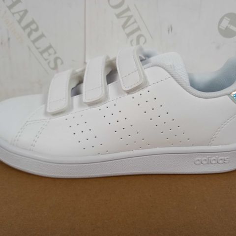 BOXED PAIR OF ADIDAS TRAINERS (WHITE), SIZE 1 UK