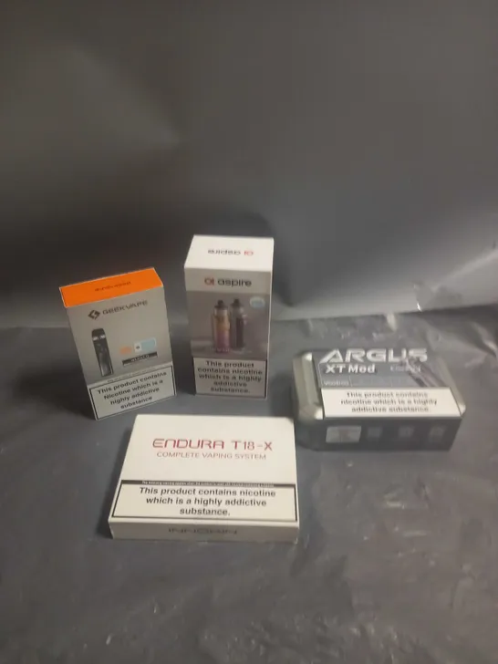 APPROXIMATELY 20 BOXED E-CIGARETTES TO INCLUDE GEEK VAPE, ASPIRE, ETC 