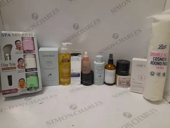 LOT OF APPROX 12 ASSORTED SKINCARE PRODUCTS TO INCLUDE SUPER FACIALIST RESTORING SERUM, ORBYT VOLCANIC ASH CLEANSER, ETC