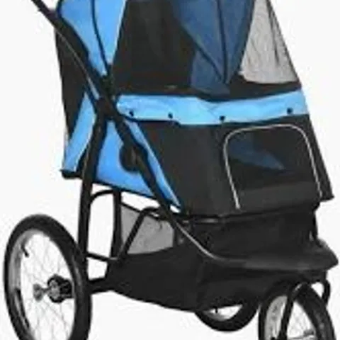 BOXED PAWHUT DOG PRAM DOG STROLLER JOGGER FOLDABLE PET PUSHCHAIR FOR MEDIUM, SMALL DOGS, W/ RUBBER WHEELS, WASHABLE CUSHION - BLUE