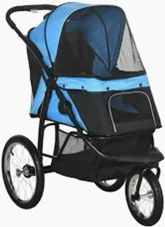 BOXED PAWHUT DOG PRAM DOG STROLLER JOGGER FOLDABLE PET PUSHCHAIR FOR MEDIUM, SMALL DOGS, W/ RUBBER WHEELS, WASHABLE CUSHION - BLUE