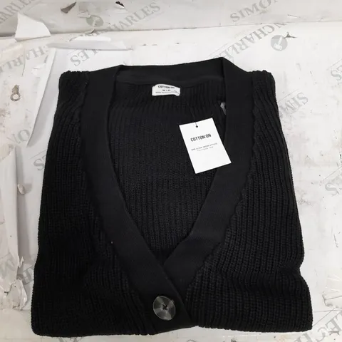 BOX OF APPROX 120 ASSORTED BRAND NEW RIBBED BLACK CARDIGANS IN VARIOUS SIZES - COLLECTION ONLY