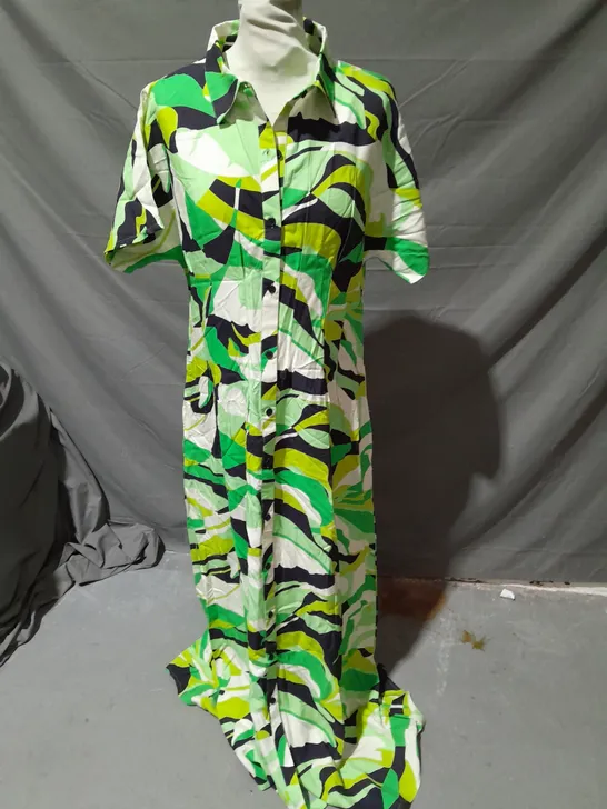 PRINCIPLES PRINTED PLEAT DETAIL MAXI SHIRT DRESS GREEN SIZE 14 