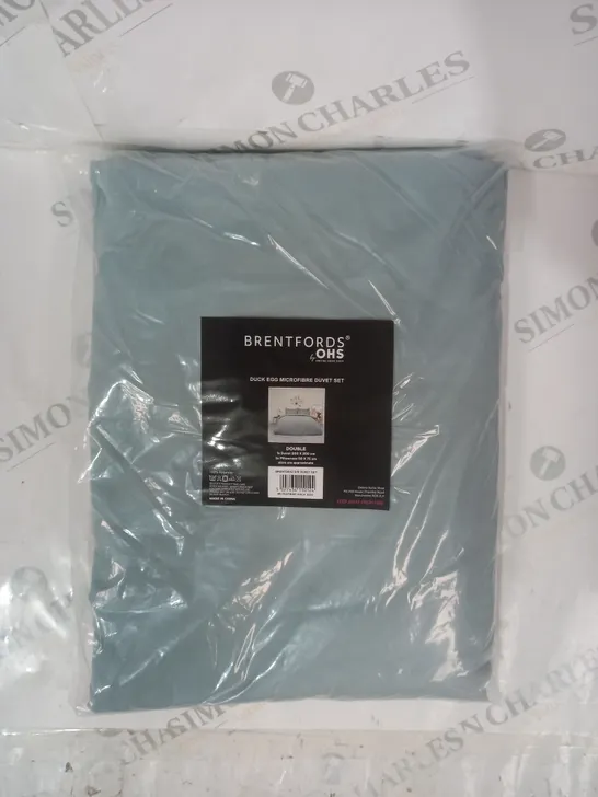 BRENTFORDS BY OHS DUCK EGG MICROFIBRE DUVET SET - DOUBLE