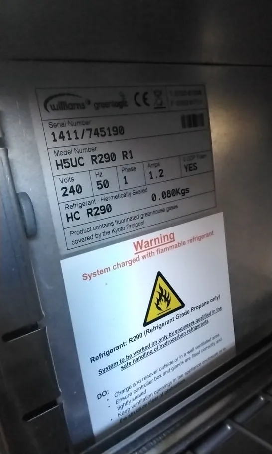 WILLIAMS H5UC R290 R1 UNDER COUNTER FRIDGE