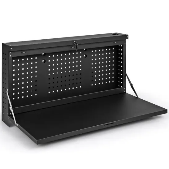 BOXED COSTWAY 2-IN-1 WALL CONTROL PEGBOARD TOOL ORGANIZER WALL-MOUNTED FOLDING WORKBENCH - BLACK