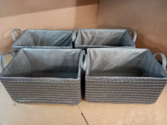 LOT OF 4 GREY FABRIC STORAGE CRATES - 34X24X20CM