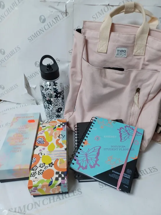 APPROXIMATELY 4 COTTON ON ITEMS INCLUDING PINK BACKPACK, SOCKS IN A BOX, 2 A5 NOTEBOOKS