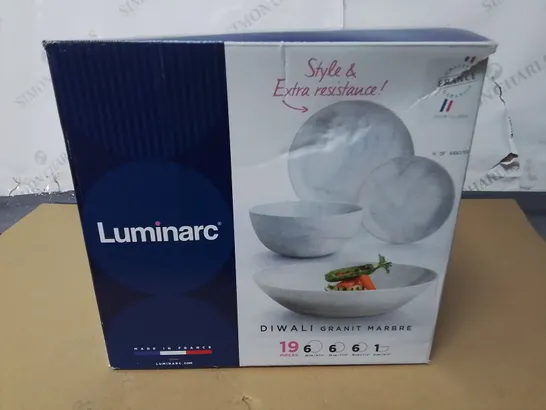 AS NEW LUMINARC 9-PIECE GRANITE MARBLE DINNER SET