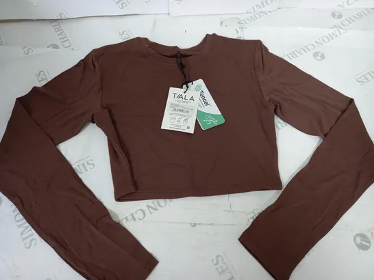 TALA 365 LONG SLEEVE CROP TOP IN BROWN - SMALL