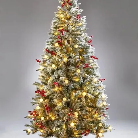 BOXED 6FT VERMONT FLOCKED PRE-LIT MIXED TIPS CHRISTMAS TREE - COLLECTION ONLY 