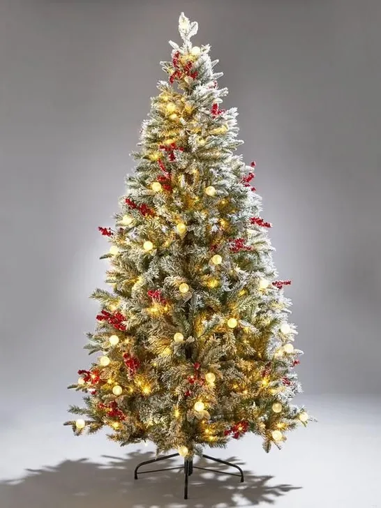 BOXED 6FT VERMONT FLOCKED PRE-LIT MIXED TIPS CHRISTMAS TREE - COLLECTION ONLY  RRP £189.99