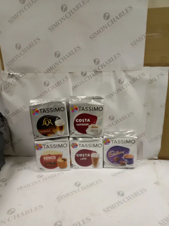 SET OF 5X TASSIMO PACKETS TO INCLUDE KENCO, CADBURY, COSTA ETC 