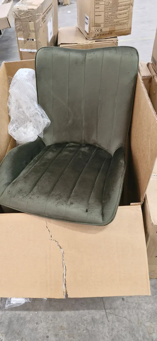 BOXED OLIVE GREEN VELVET DINING CHAIRS (1 BOX)