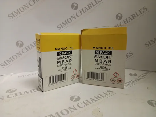 2 BOXED MANGO ICE 10 PACK SMOK M BAR DISPOSABLE 20MG SALT NICOTINE VAPES