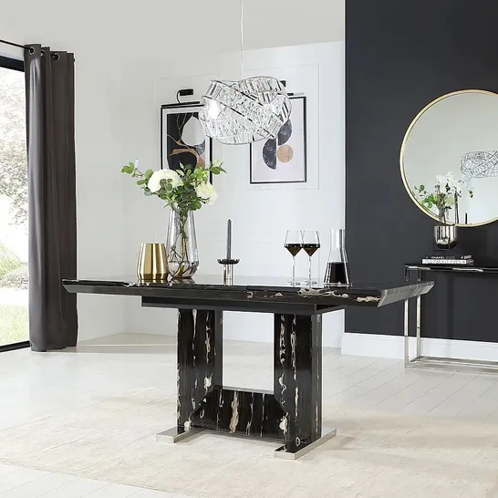 BOXED DESIGNER FLORENCE BLACK MARBLE 120-160CM EXTENDING DINING TABLE (2 BOXES)