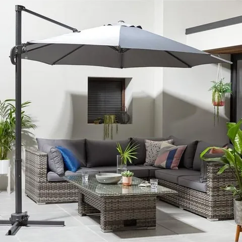 BOXED DELUXE CANTILEVER HANGING PARASOL (GREY)