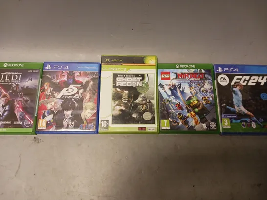 BOX OF APPROXIMATELY 20 ASSORTED VIDEO GAMES TO INCLUDE - PS4 EA FC24 , XBOX ONE LEGO NINJAGO MOVIE VIDEO GAME , XBOX ONE STAR WARS JEDI FALLEN ORDER ETC