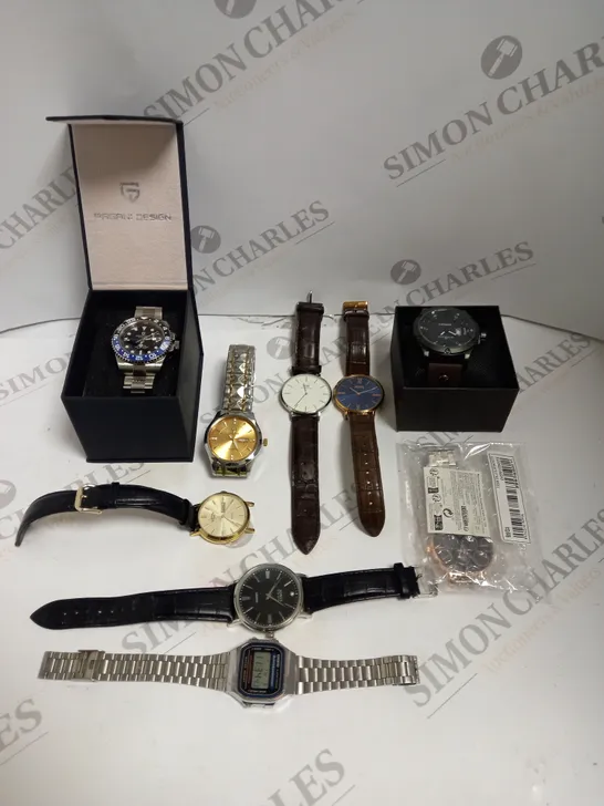 BOX TO CONTAIN APPROX. 9 X ASSORTED WATCHES. BRANDS INCLUDE HUGO BOSS, CAGARNY, PAGANI ETC 