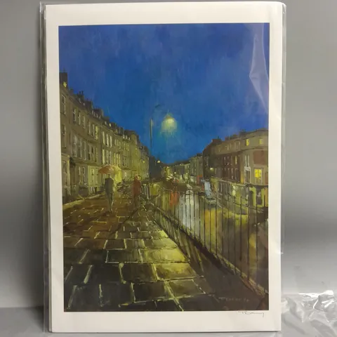 NIGHT STREET PAINTING PRINT BY THOMAS DAVEY APPROX 29.7CMX42CM