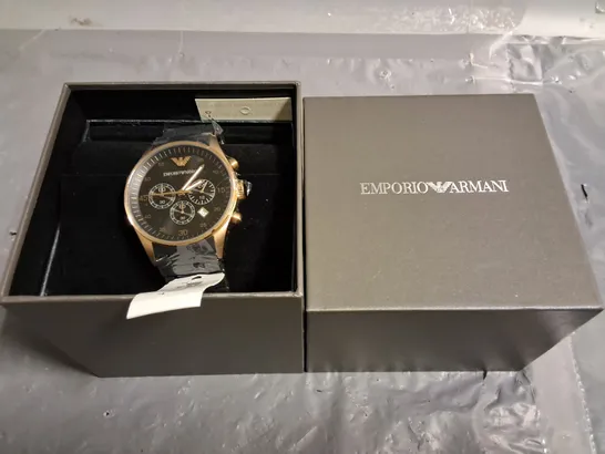 EMPORIO ARMANI GENTS STAINLESS STEEL CHRONOGRAPH WATCH IN BLACK AND GOLD