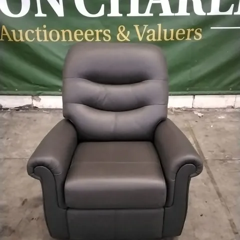 QUALITY BRITISH DESIGNED & MANUFACTURED G PLAN HOLMES SMALL ARMCHAIR CAMBRIDGE SLATE LEATHER