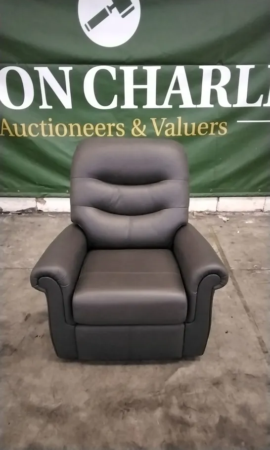 QUALITY BRITISH DESIGNED & MANUFACTURED G PLAN HOLMES SMALL ARMCHAIR CAMBRIDGE SLATE LEATHER