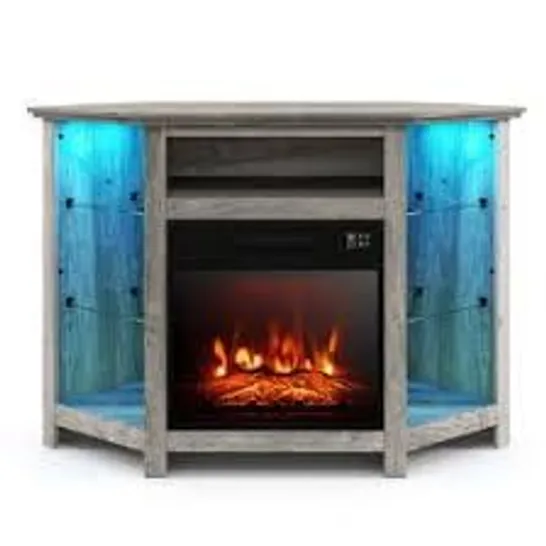 BOXED COSTWAY GREY LED LIGHT CORNER TV STAND WITH FIREPLACE INSERT