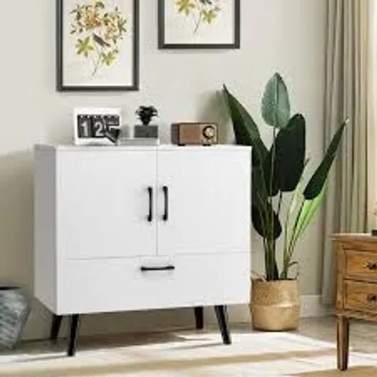 BOXED COSTWAY MID CENTURY STORAGE CABINET ACCENT BUFFET SIDEBOARD ENTRYWAY IN WHITE (1 BOX)