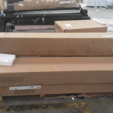 PALLET OF ASSORTED BED PARTS TO INCLUDE; MADDOCK MINI WINGBACK KING BED SIDE RAILS AND MADDOCK VELOUR DOUBLE BED BOX 2 OF 2