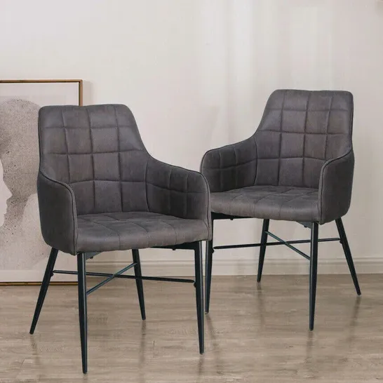 BOXED TUKAILAI GREY FAUX LEATHER DINING CHAIRS SET OF 2 (1 BOX)