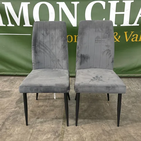 SET OF 2 DESIGNER GREY VELVET DINING CHAIRS WITH BLACK METAL LEGS (2 ITEMS)