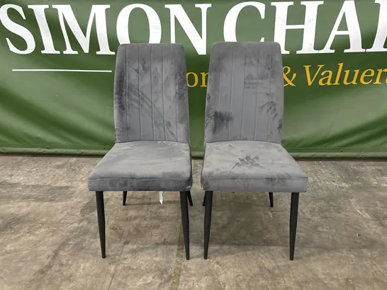 SET OF 2 DESIGNER GREY VELVET DINING CHAIRS WITH BLACK METAL LEGS (2 ITEMS)